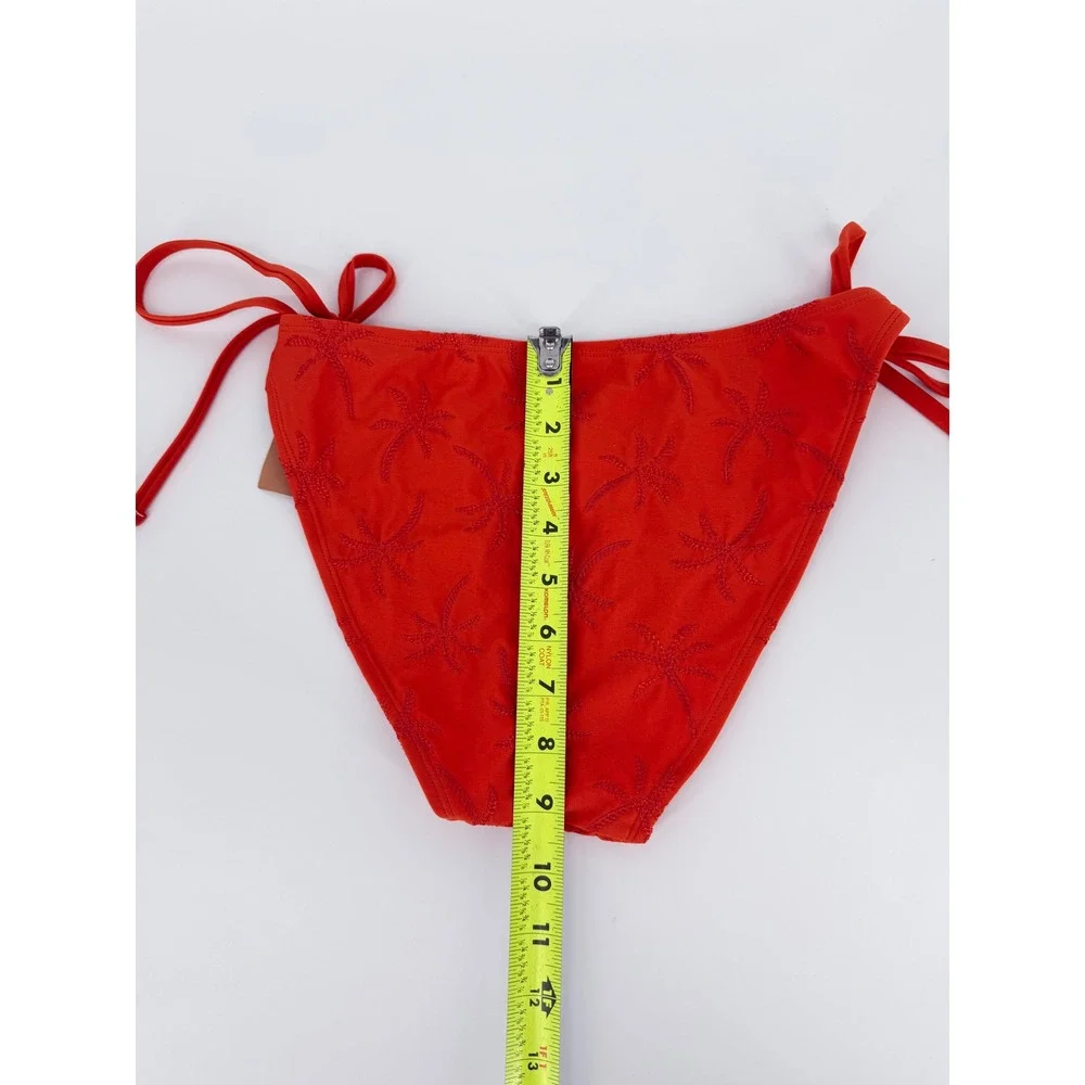 Shade & Shore Orange Embroidered Palm Tree Side Tie Bikini Bottoms Medium NEW